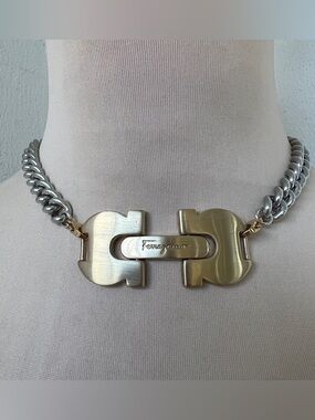 Custom Vintage Ferragamo x Junk You! Rescued Two-Tone Choker Necklace 15-20”